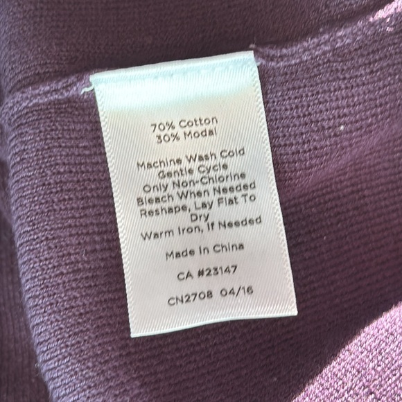 Talbots Medium Petite Deep Plum Cotton/Modal Short Sleeve Sweater w Back Zipper - Picture 8 of 8